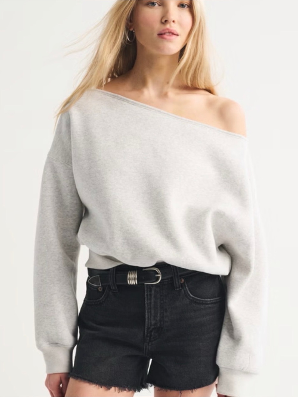Abercrombie & Fitch Light Gray Off-the-Shoulder Women's Sweater